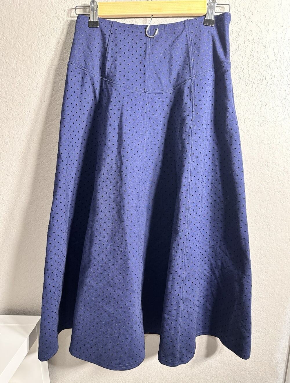 Maeve by Anthropologie Blue/Black Polka Dot A-Line Midi Skirt Zip Size 2